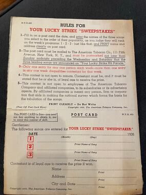 1936 Lucky Strike Sweepstakes Booklets (2) Hit Parade & Map Promo w/ Envelope